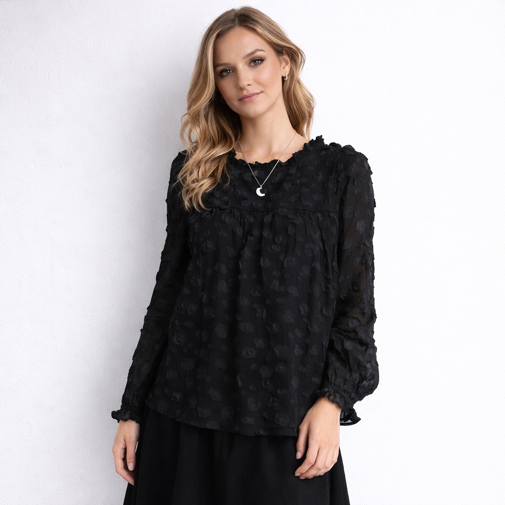 Wilfred by Aritzia Black Textured Silk Blend Blouse‎ Size Small